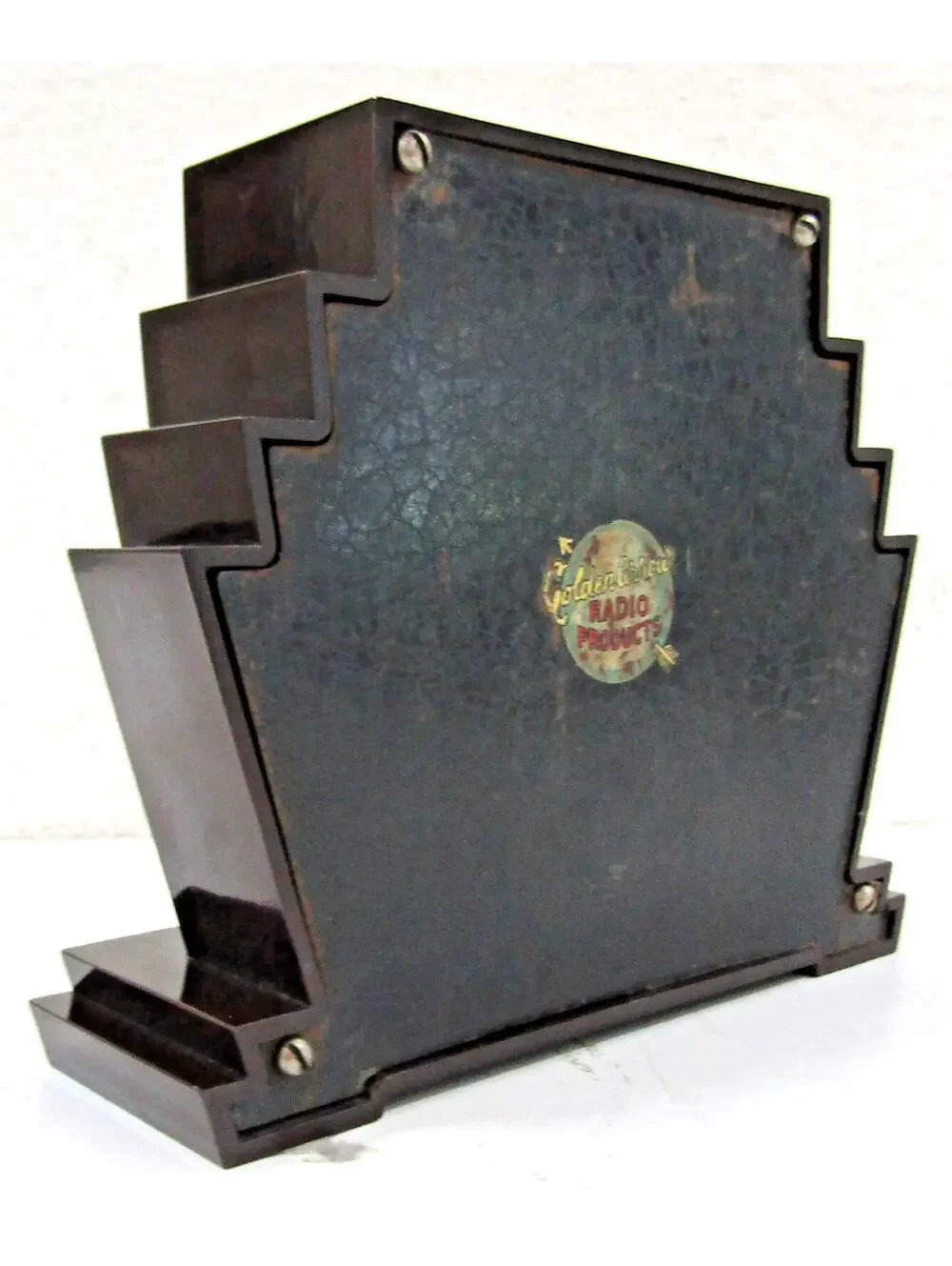 1930s Art Deco Swiss Made Brown Bakelite Desk Clock Golden Arrow Radio Products